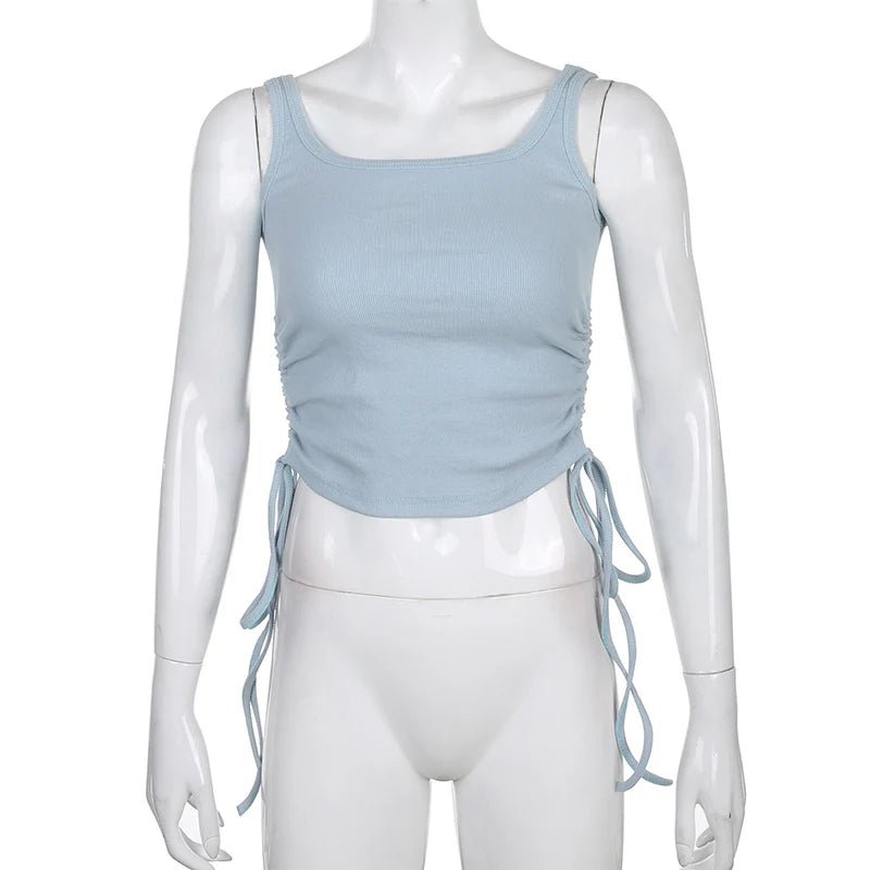 Ruched Sleeveless Tank Tops Tees Women Solid Casual Fashion Crop Top Ladies High Street Tie Up Croptop Summer Fitness - MAGUSTA BEAUTY