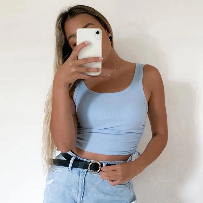 Ruched Sleeveless Tank Tops Tees Women Solid Casual Fashion Crop Top Ladies High Street Tie Up Croptop Summer Fitness - MAGUSTA BEAUTY