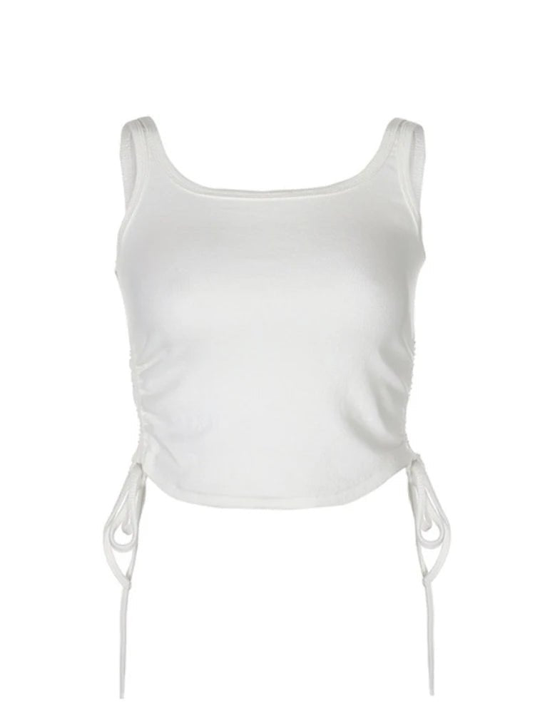 Ruched Sleeveless Tank Tops Tees Women Solid Casual Fashion Crop Top Ladies High Street Tie Up Croptop Summer Fitness - MAGUSTA BEAUTY