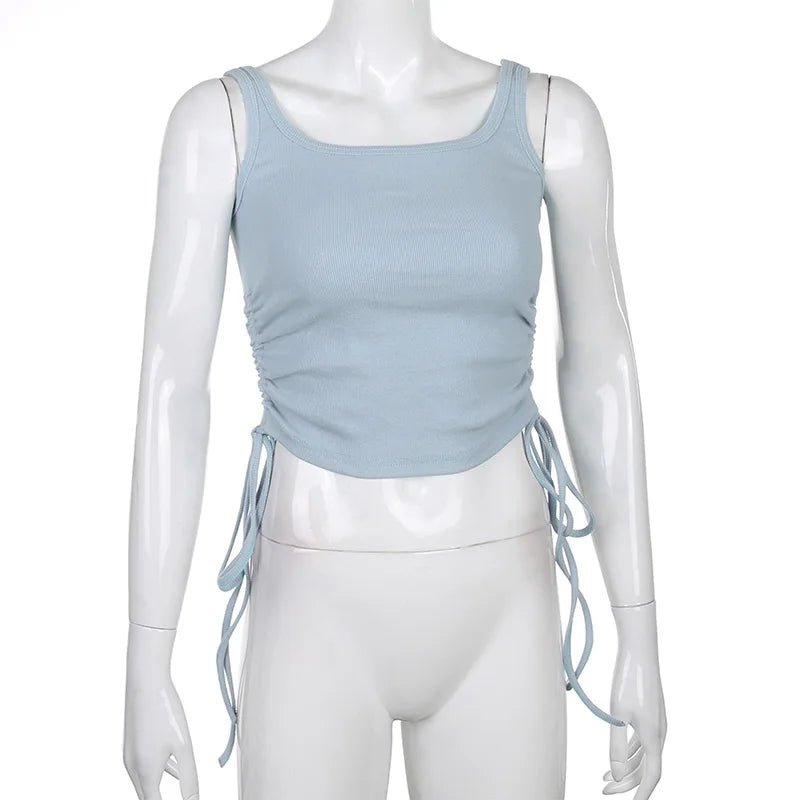 Ruched Sleeveless Tank Tops Tees Women Solid Casual Fashion Crop Top Ladies High Street Tie Up Croptop Summer Fitness - MAGUSTA BEAUTY