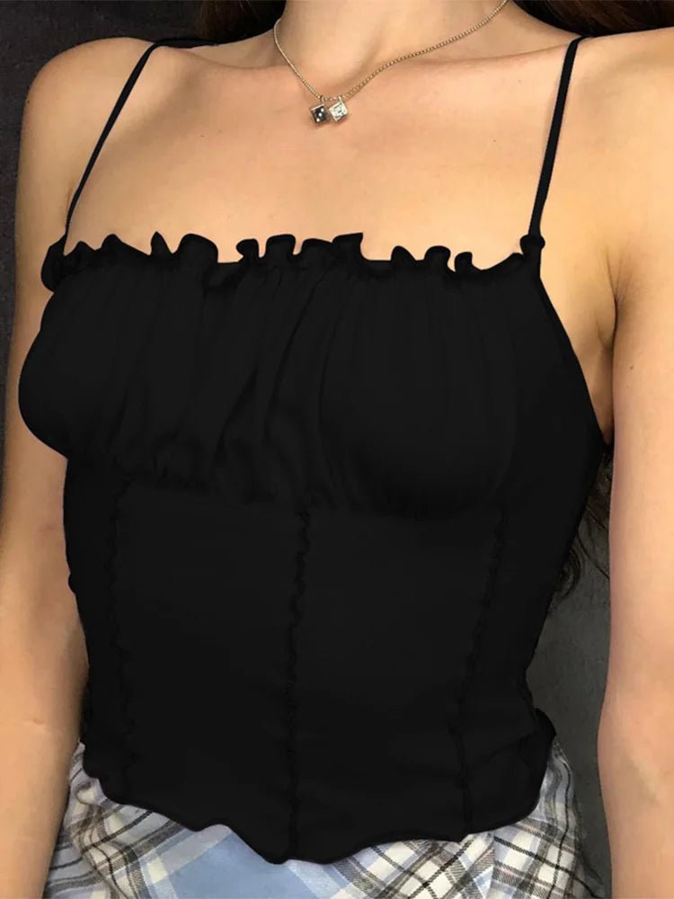 Sexy 2024 Summer Women Ruffles Tank Top Fashion Ladies Sleeveless Strapless Ruched Slim Crop Top Camisole Female Clothing Tanks - MAGUSTA BEAUTY