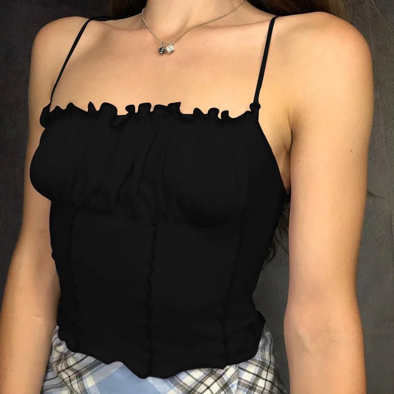 Sexy 2024 Summer Women Ruffles Tank Top Fashion Ladies Sleeveless Strapless Ruched Slim Crop Top Camisole Female Clothing Tanks - MAGUSTA BEAUTY