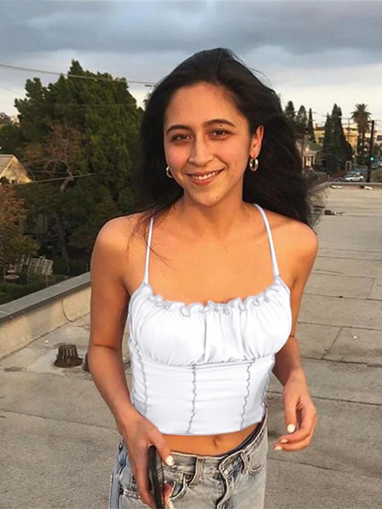 Sexy 2024 Summer Women Ruffles Tank Top Fashion Ladies Sleeveless Strapless Ruched Slim Crop Top Camisole Female Clothing Tanks - MAGUSTA BEAUTY