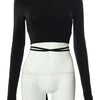 Sexy Backless Lace ups Pullover Tees Women Autumn Black O-neck Slim Longsleeve Short T-Shirt - MAGUSTA BEAUTY