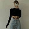 Sexy Backless Lace ups Pullover Tees Women Autumn Black O-neck Slim Longsleeve Short T-Shirt - MAGUSTA BEAUTY