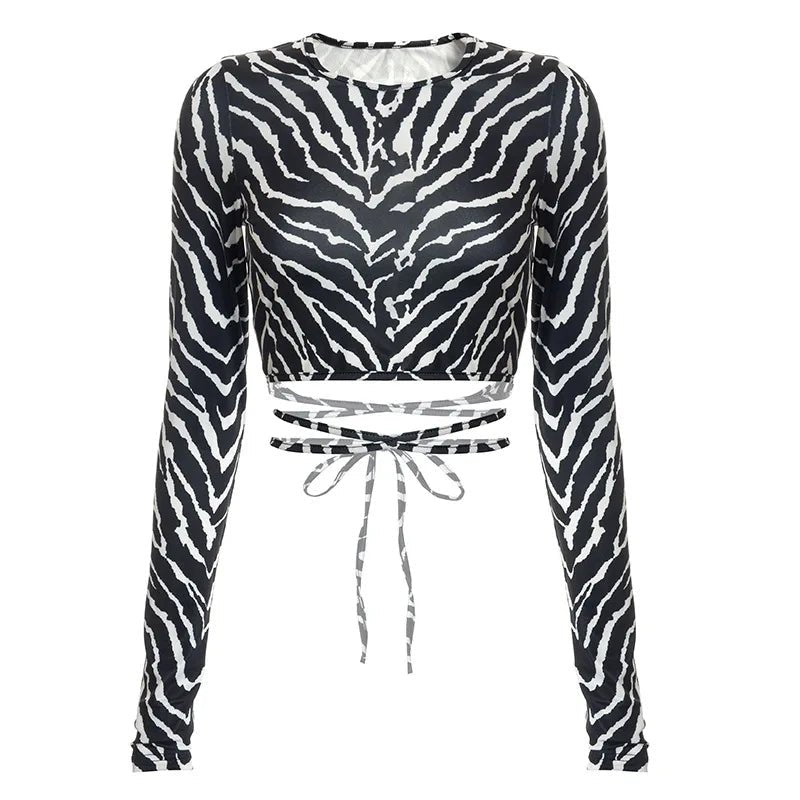 Sexy Backless Lace ups Pullover Tees Women Autumn Black O-neck Slim Longsleeve Short T-Shirt - MAGUSTA BEAUTY