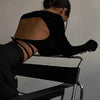 Sexy Backless Lace ups Pullover Tees Women Autumn Black O-neck Slim Longsleeve Short T-Shirt - MAGUSTA BEAUTY
