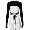 Sexy Backless Lace ups Pullover Tees Women Autumn Black O-neck Slim Longsleeve Short T-Shirt - MAGUSTA BEAUTY