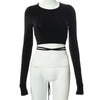 Sexy Backless Lace ups Pullover Tees Women Autumn Black O-neck Slim Longsleeve Short T-Shirt - MAGUSTA BEAUTY