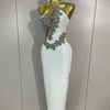 Sexy Backless Sparkly Crystal Diamonds White Bodycon Bandage Dress Women Celebrity Elegant Evening Club Party Birthday Dresses - MAGUSTA BEAUTY