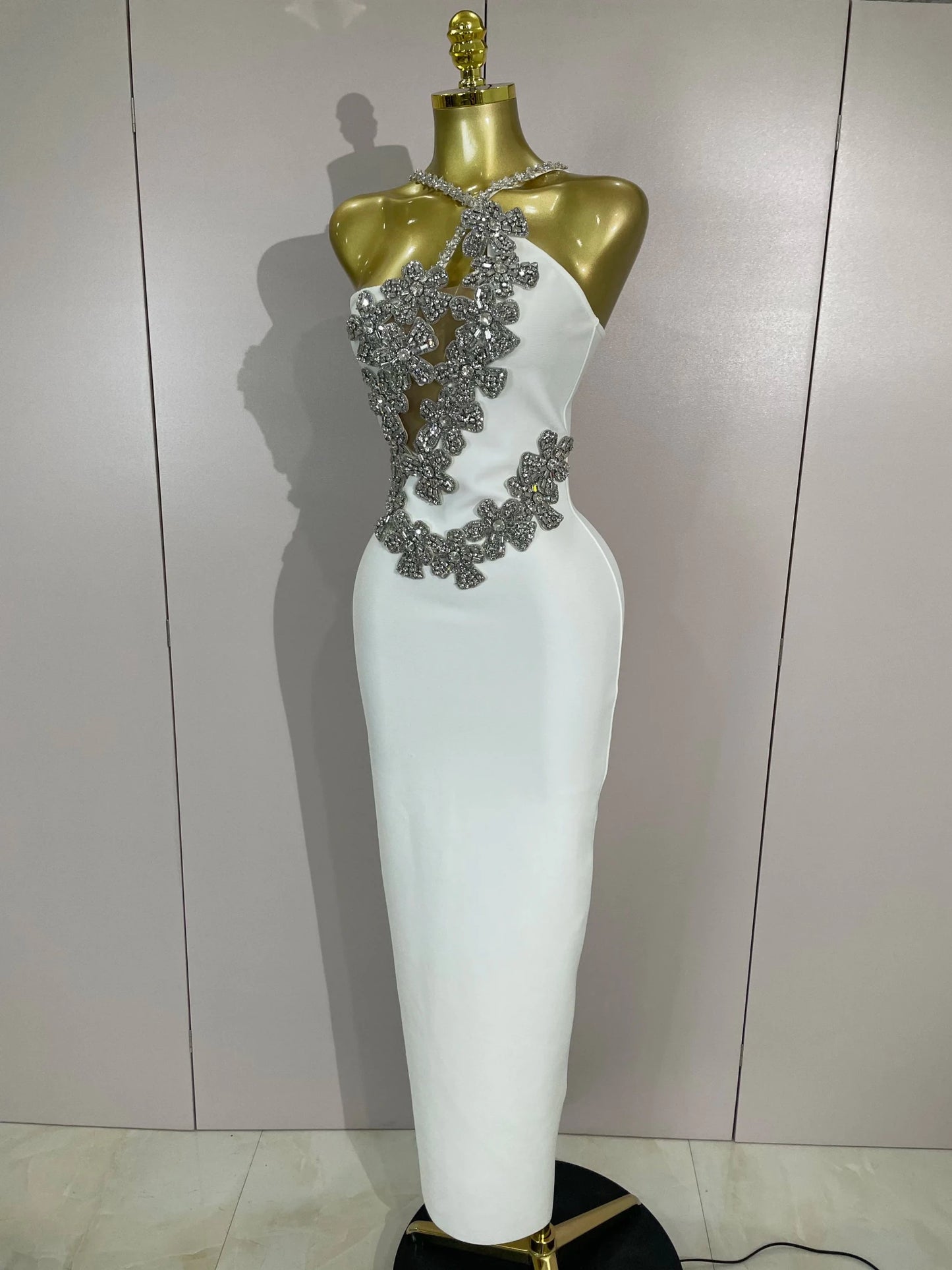 Sexy Backless Sparkly Crystal Diamonds White Bodycon Bandage Dress Women Celebrity Elegant Evening Club Party Birthday Dresses - MAGUSTA BEAUTY