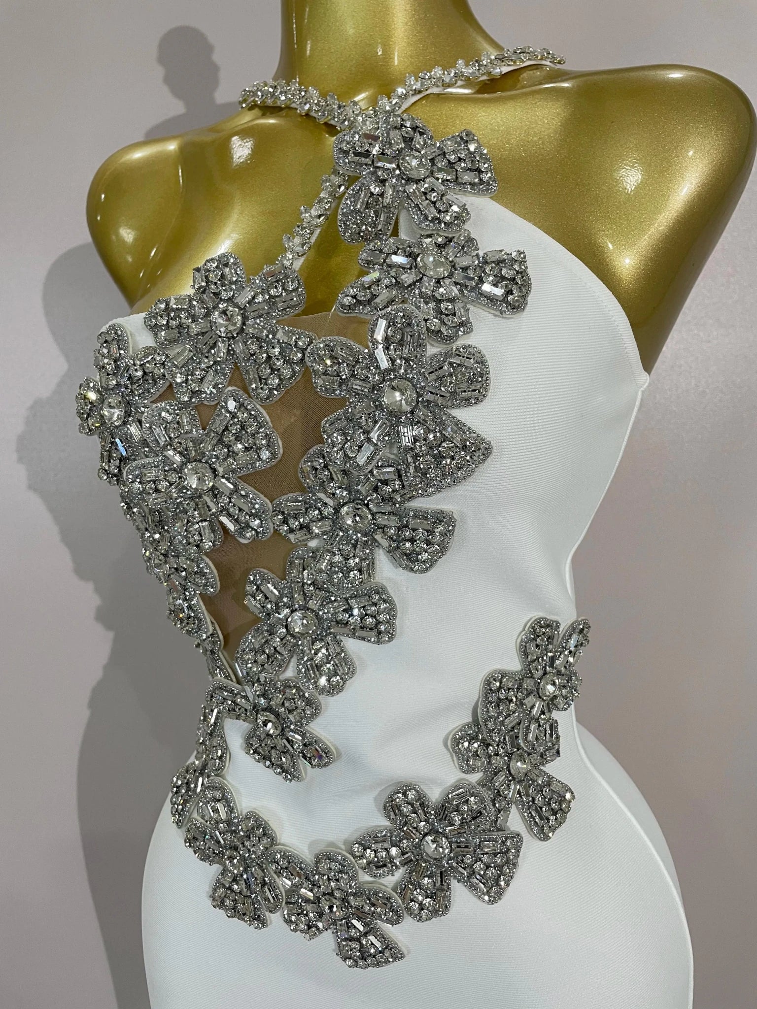 Sexy Backless Sparkly Crystal Diamonds White Bodycon Bandage Dress Women Celebrity Elegant Evening Club Party Birthday Dresses - MAGUSTA BEAUTY