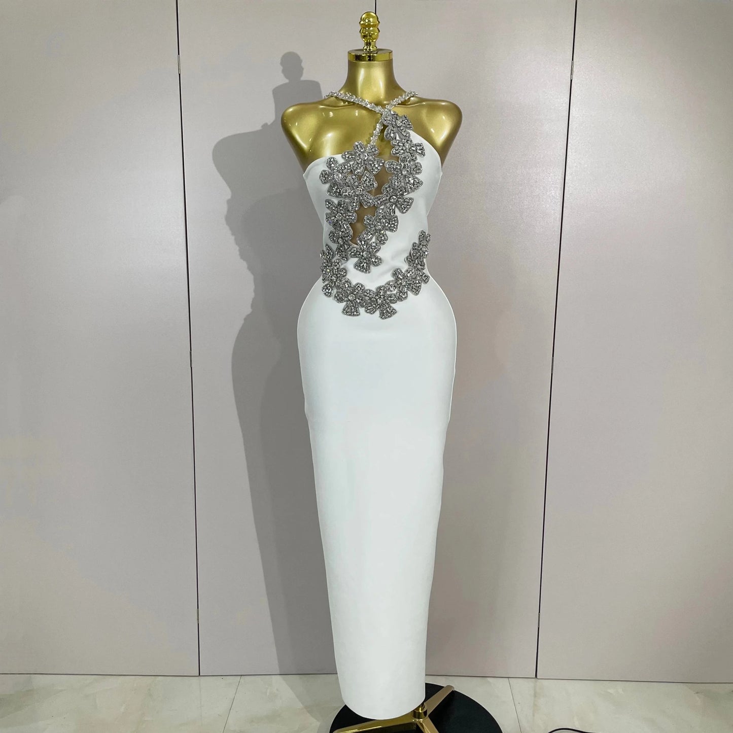 Sexy Backless Sparkly Crystal Diamonds White Bodycon Bandage Dress Women Celebrity Elegant Evening Club Party Birthday Dresses - MAGUSTA BEAUTY