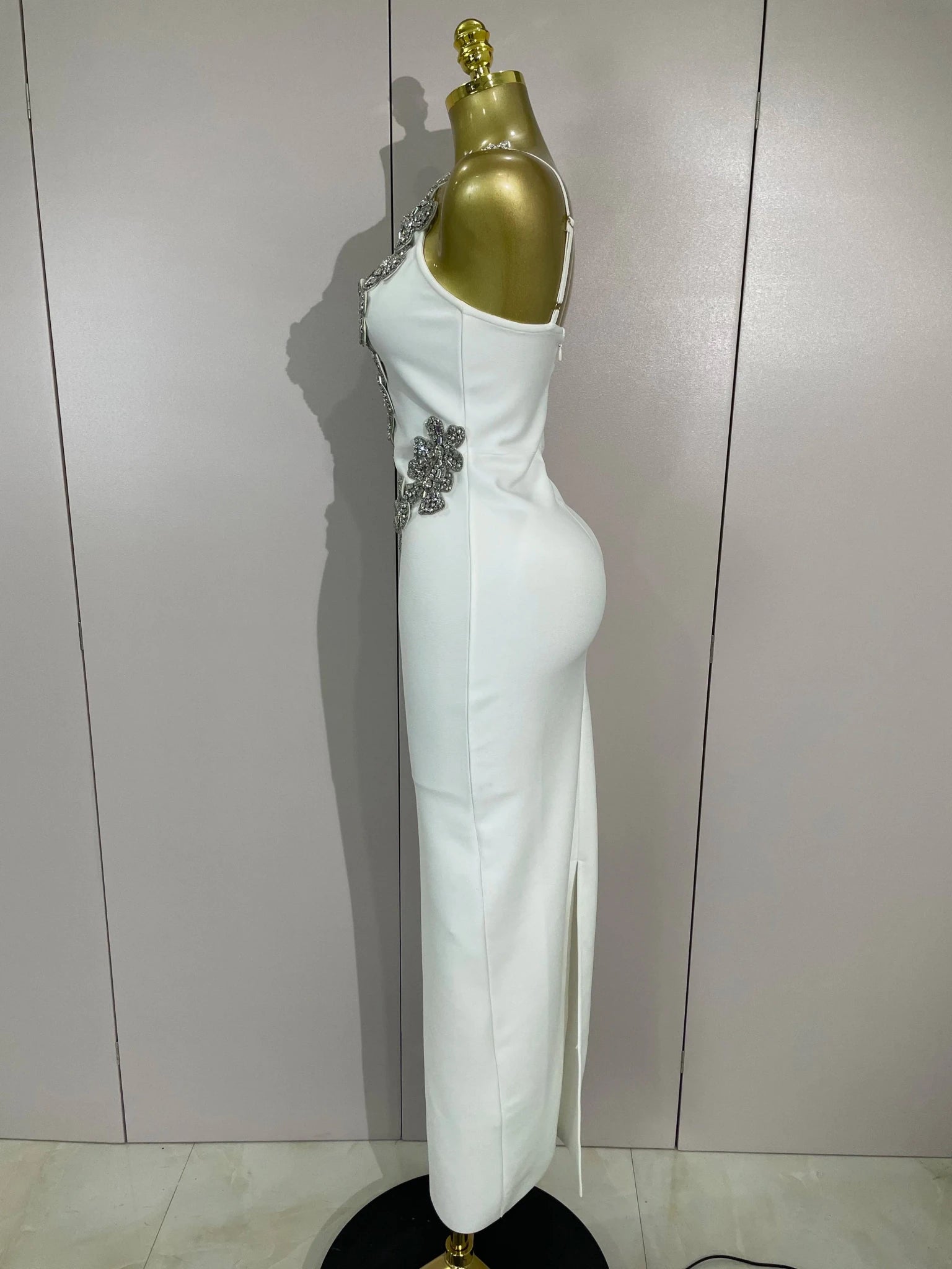 Sexy Backless Sparkly Crystal Diamonds White Bodycon Bandage Dress Women Celebrity Elegant Evening Club Party Birthday Dresses - MAGUSTA BEAUTY