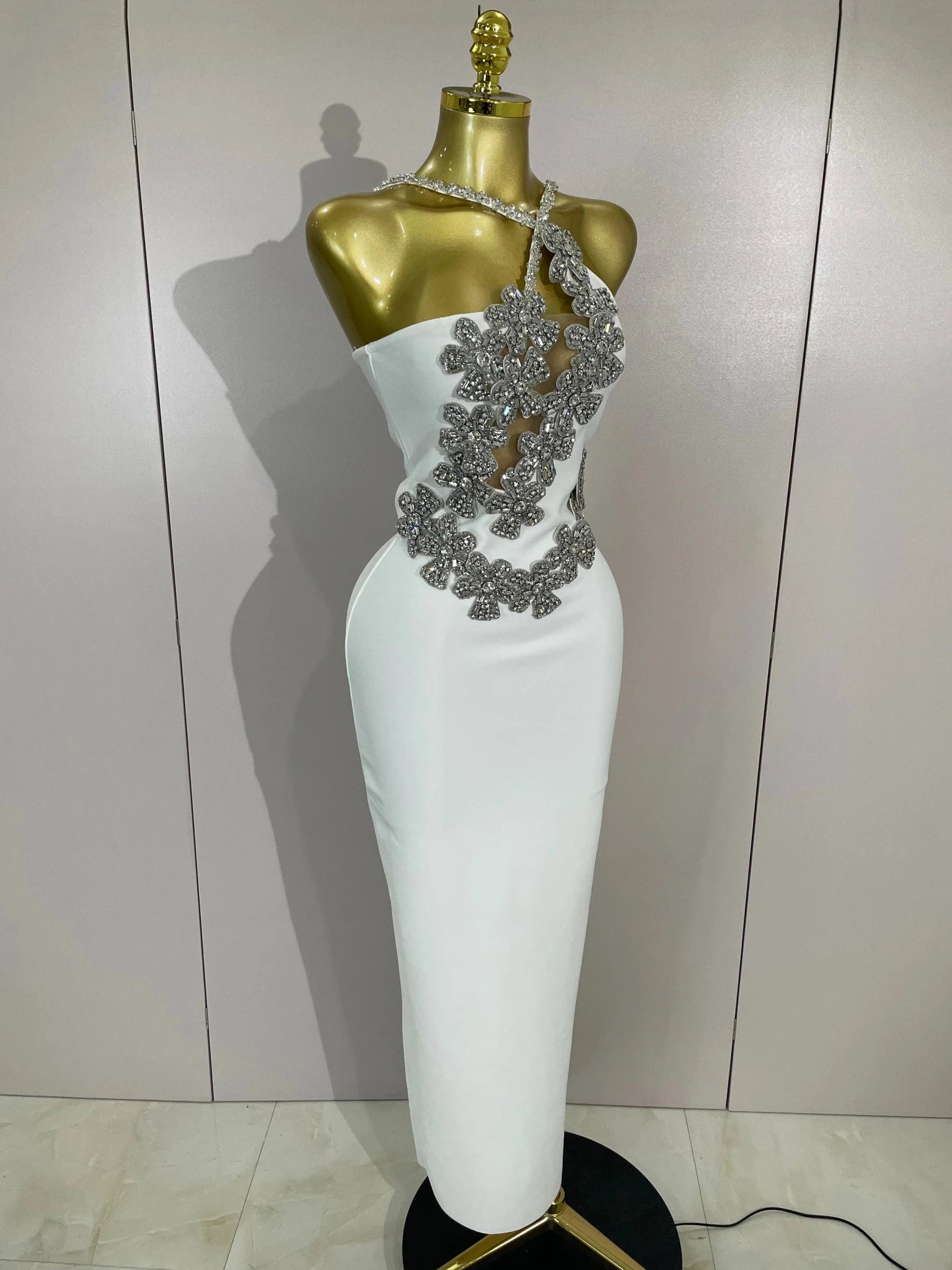 Sexy Backless Sparkly Crystal Diamonds White Bodycon Bandage Dress Women Celebrity Elegant Evening Club Party Birthday Dresses - MAGUSTA BEAUTY