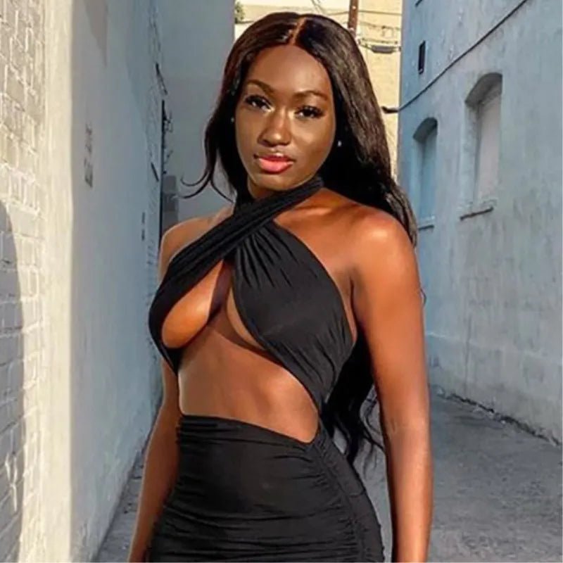 Sexy Cross Halter Corset Tank Tops Y2K Fashion Black Hollow Out Camis Women Tube Tops Backless Slim Crop Top 2024 Woman Clothing - MAGUSTA BEAUTY