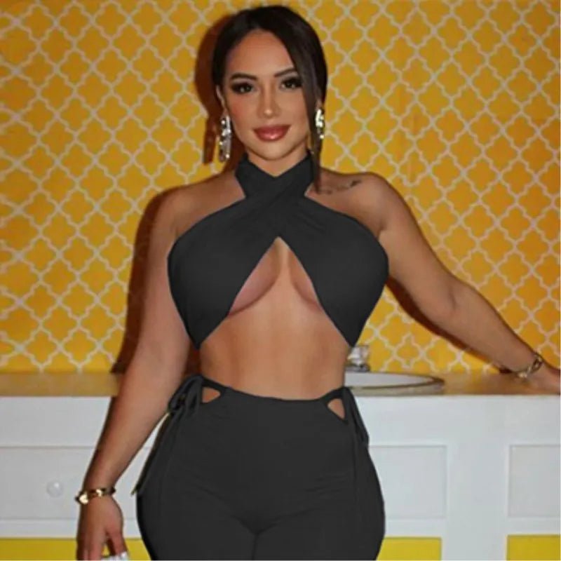Sexy Cross Halter Corset Tank Tops Y2K Fashion Black Hollow Out Camis Women Tube Tops Backless Slim Crop Top 2024 Woman Clothing - MAGUSTA BEAUTY