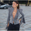 Sexy Deep V-neck Woolen Jackets Women's Hollow Up Waist Split Flare Long Sleeves Metal Buckle Coat High Street Fashion Jacket - MAGUSTA BEAUTY