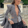 Sexy Deep V-neck Woolen Jackets Women's Hollow Up Waist Split Flare Long Sleeves Metal Buckle Coat High Street Fashion Jacket - MAGUSTA BEAUTY