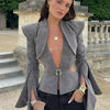 Sexy Deep V-neck Woolen Jackets Women's Hollow Up Waist Split Flare Long Sleeves Metal Buckle Coat High Street Fashion Jacket - MAGUSTA BEAUTY