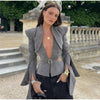 Sexy Deep V-neck Woolen Jackets Women's Hollow Up Waist Split Flare Long Sleeves Metal Buckle Coat High Street Fashion Jacket - MAGUSTA BEAUTY