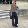 Sexy Deep V-neck Woolen Jackets Women's Hollow Up Waist Split Flare Long Sleeves Metal Buckle Coat High Street Fashion Jacket - MAGUSTA BEAUTY