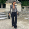 Sexy Deep V-neck Woolen Jackets Women's Hollow Up Waist Split Flare Long Sleeves Metal Buckle Coat High Street Fashion Jacket - MAGUSTA BEAUTY
