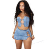 Sexy Denim Strapless Top Sleeveless Hollow Out Two Piece Sets Women Crop Tops Mini Skirt Cowboy Outfits Streetwear Skirts Suits - MAGUSTA BEAUTY