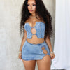 Sexy Denim Strapless Top Sleeveless Hollow Out Two Piece Sets Women Crop Tops Mini Skirt Cowboy Outfits Streetwear Skirts Suits - MAGUSTA BEAUTY