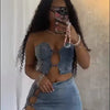 Sexy Denim Strapless Top Sleeveless Hollow Out Two Piece Sets Women Crop Tops Mini Skirt Cowboy Outfits Streetwear Skirts Suits - MAGUSTA BEAUTY
