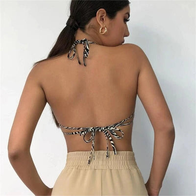 Sexy Leopard Print Backless Corset Women Halter Bandage Camisole Lingerie 2024 New Summer Crop Top Bra Tank Tops Vest Underwear - MAGUSTA BEAUTY