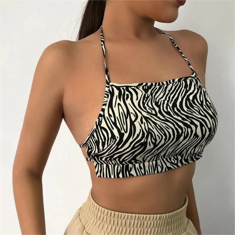Sexy Leopard Print Backless Corset Women Halter Bandage Camisole Lingerie 2024 New Summer Crop Top Bra Tank Tops Vest Underwear - MAGUSTA BEAUTY