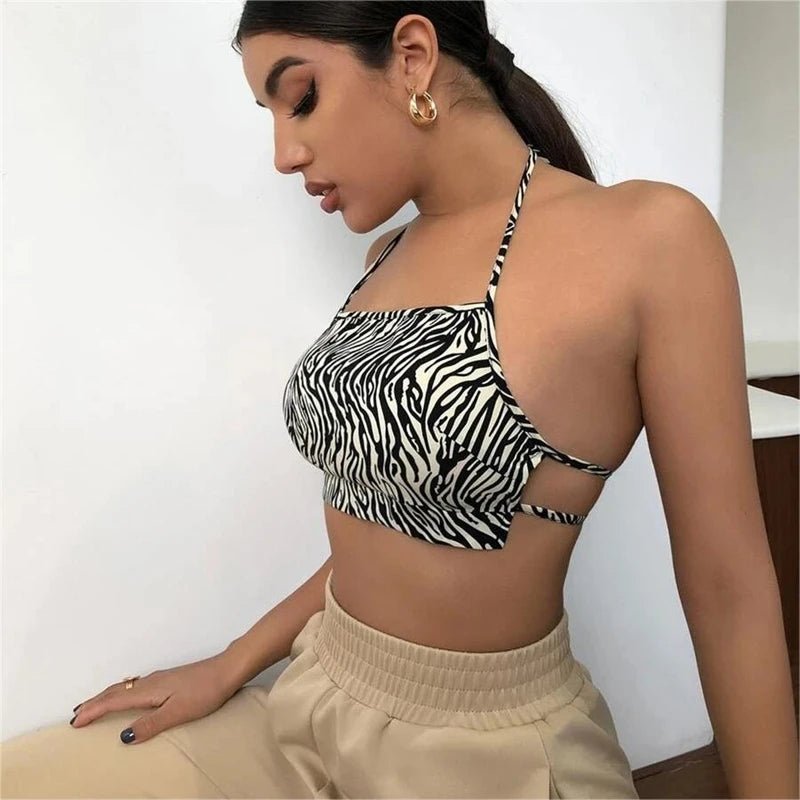 Sexy Leopard Print Backless Corset Women Halter Bandage Camisole Lingerie 2024 New Summer Crop Top Bra Tank Tops Vest Underwear - MAGUSTA BEAUTY