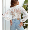 Sexy Long Sleeve White Lace Shirts Women Blouses Casual Crochet Hollow Out Elegant Tops Cropped Turtleneck Blusas 16296 - MAGUSTA BEAUTY