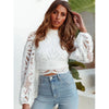 Sexy Long Sleeve White Lace Shirts Women Blouses Casual Crochet Hollow Out Elegant Tops Cropped Turtleneck Blusas 16296 - MAGUSTA BEAUTY
