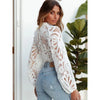 Sexy Long Sleeve White Lace Shirts Women Blouses Casual Crochet Hollow Out Elegant Tops Cropped Turtleneck Blusas 16296 - MAGUSTA BEAUTY