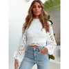 Sexy Long Sleeve White Lace Shirts Women Blouses Casual Crochet Hollow Out Elegant Tops Cropped Turtleneck Blusas 16296 - MAGUSTA BEAUTY