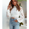 Sexy Long Sleeve White Lace Shirts Women Blouses Casual Crochet Hollow Out Elegant Tops Cropped Turtleneck Blusas 16296 - MAGUSTA BEAUTY
