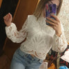 Sexy Long Sleeve White Lace Shirts Women Blouses Casual Crochet Hollow Out Elegant Tops Cropped Turtleneck Blusas 16296 - MAGUSTA BEAUTY