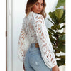 Sexy Long Sleeve White Lace Shirts Women Blouses Casual Crochet Hollow Out Elegant Tops Cropped Turtleneck Blusas 16296 - MAGUSTA BEAUTY