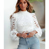 Sexy Long Sleeve White Lace Shirts Women Blouses Casual Crochet Hollow Out Elegant Tops Cropped Turtleneck Blusas 16296 - MAGUSTA BEAUTY
