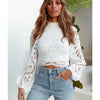 Sexy Long Sleeve White Lace Shirts Women Blouses Casual Crochet Hollow Out Elegant Tops Cropped Turtleneck Blusas 16296 - MAGUSTA BEAUTY