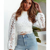 Sexy Long Sleeve White Lace Shirts Women Blouses Casual Crochet Hollow Out Elegant Tops Cropped Turtleneck Blusas 16296 - MAGUSTA BEAUTY
