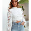 Sexy Long Sleeve White Lace Shirts Women Blouses Casual Crochet Hollow Out Elegant Tops Cropped Turtleneck Blusas 16296 - MAGUSTA BEAUTY