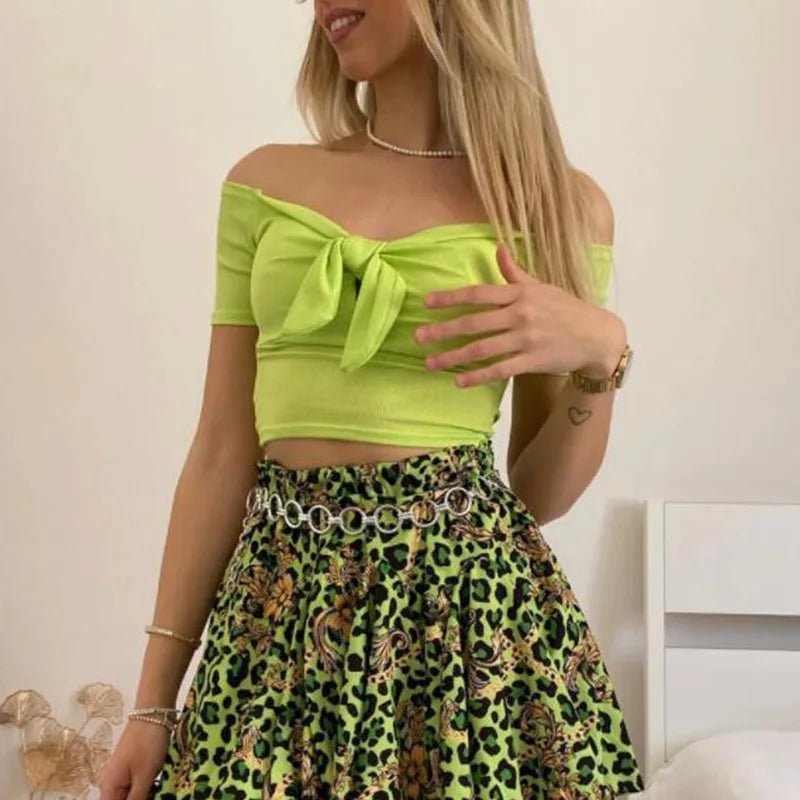 Sexy Off Shoulder Twist Bow Bare Midriff Short T Shirt Women Short Sleeves Bottoming Shirt Ladies Tee Shirt Tops Camisetas Mujer - MAGUSTA BEAUTY