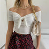 Sexy Off Shoulder Twist Bow Bare Midriff Short T Shirt Women Short Sleeves Bottoming Shirt Ladies Tee Shirt Tops Camisetas Mujer - MAGUSTA BEAUTY