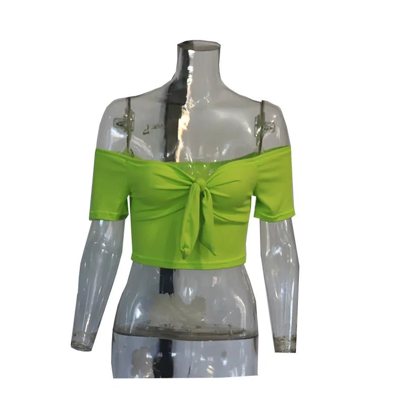 Sexy Off Shoulder Twist Bow Bare Midriff Short T Shirt Women Short Sleeves Bottoming Shirt Ladies Tee Shirt Tops Camisetas Mujer - MAGUSTA BEAUTY