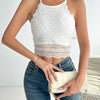 Sexy Short Length Contrast Lace Crop Halter Top - Elegant Geometric Pattern, Semi - Sheer - MAGUSTA BEAUTY