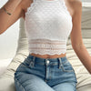 Sexy Short Length Contrast Lace Crop Halter Top - Elegant Geometric Pattern, Semi - Sheer - MAGUSTA BEAUTY