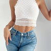 Sexy Short Length Contrast Lace Crop Halter Top - Elegant Geometric Pattern, Semi - Sheer - MAGUSTA BEAUTY